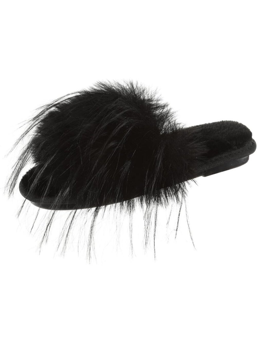 Women's Black Furry Fuzzy Memory Fluffy House Open Toe Soft Fit Slipper Shoes